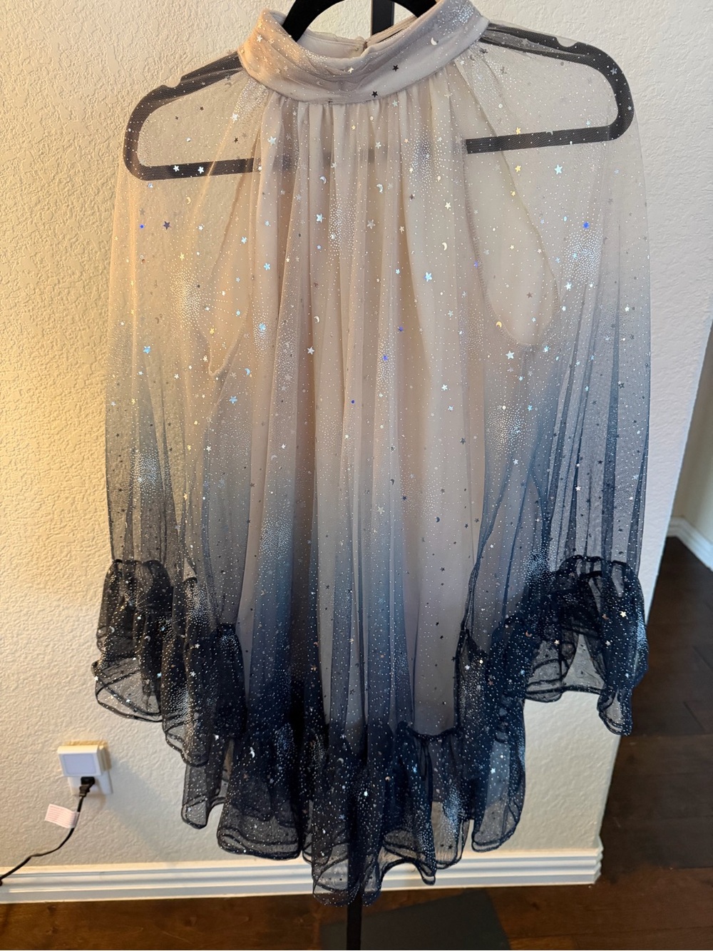 Beulah Navy Blue-to-White Ombre Star Tulle Mini Dress
